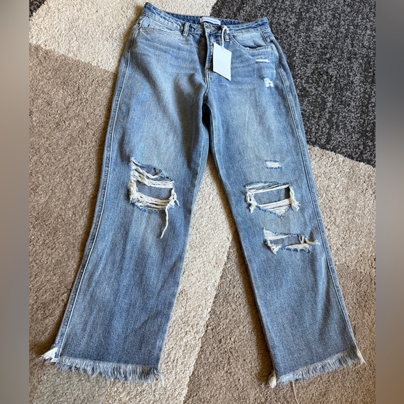 Flying Monkey Denim - Flying Monkey Light Blue Distressed Straight Leg Jeans